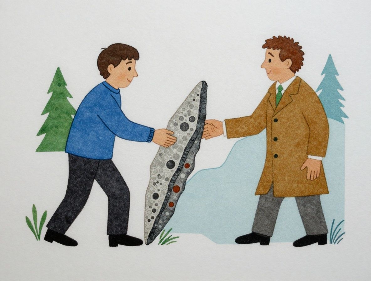 Abstrakti kuvaus mineraalikristallien poikkileikkauksesta geologisessa näytteessä, rikkaat värit ja geometriset rakenteet mustalla taustalla